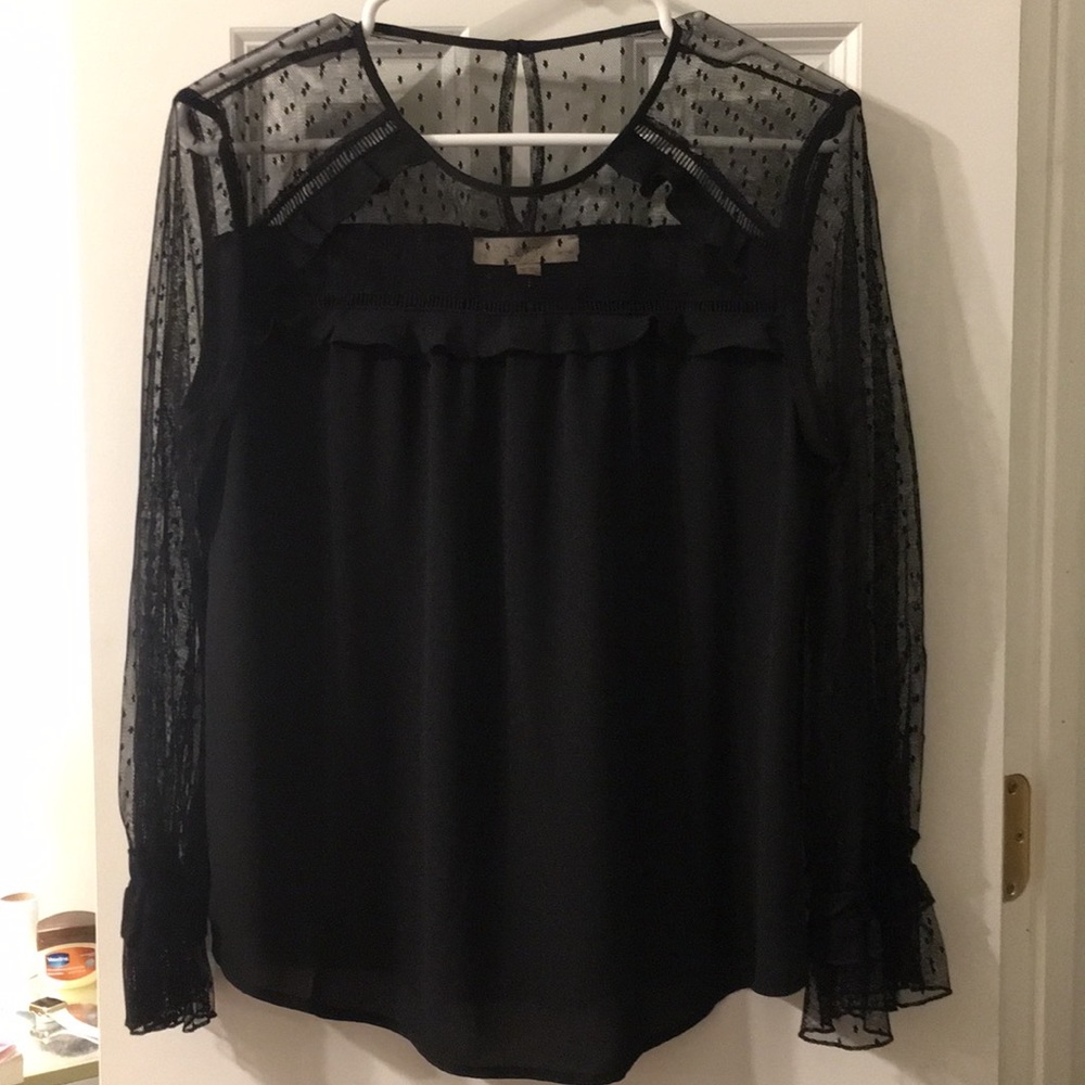 Sheer Ruffle Sleeve Blouse